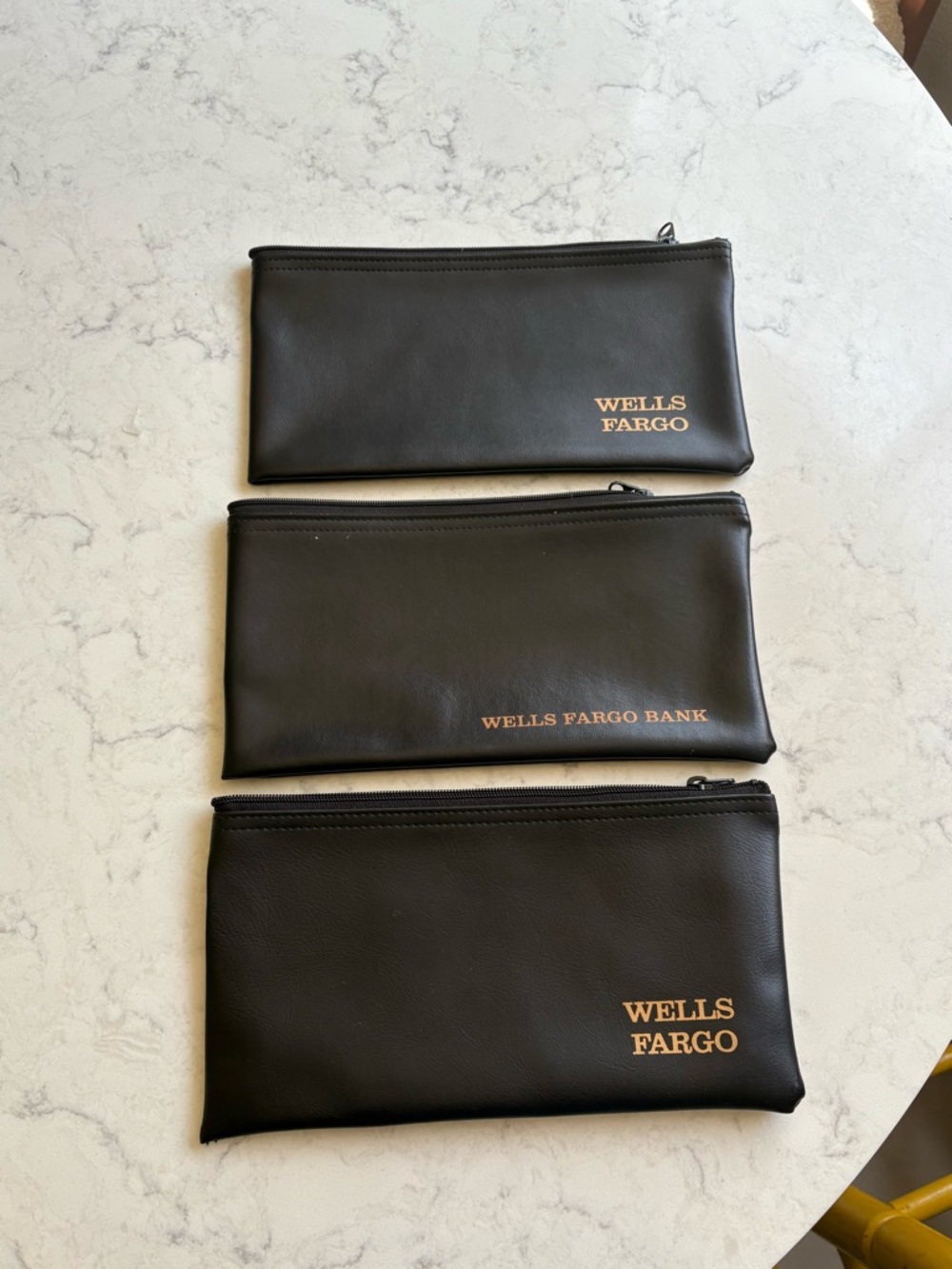 3 Black Zip Pouches Wells Fargo - Compact Travel & Organizer